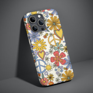 Coque Pour iPhone 14 Coeurs de fleurs hippies Super rétro