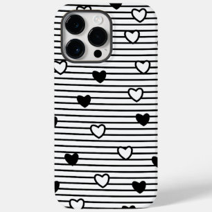 Coque Pour Pour iPhone 14 Pro Max Cœurs de la Saint-Valentin motif rayures noir et b