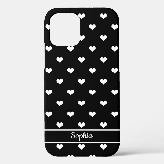 Coques Case-Mate iPhone Coeurs de nom personnalisé de motif noir (Verso)