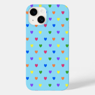 Coque Pour iPhone 14 Coeurs de polka arc-en-ciel sur bleu bébé