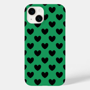 Coque Pour iPhone 14 Coeurs de polka noir sur Kelly green