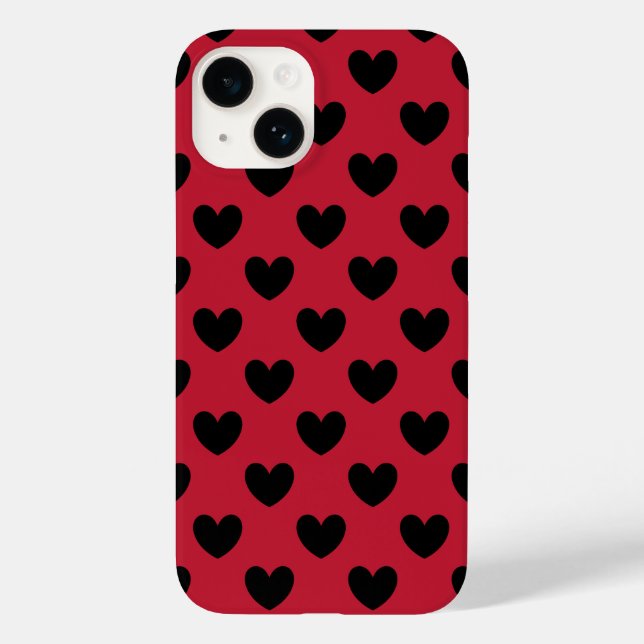 Coques Case-Mate iPhone Coeurs de polka noir sur rouge (Verso)