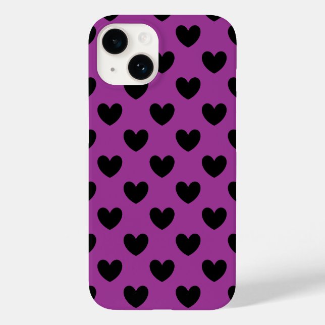 Coques Case-Mate iPhone Coeurs de polka noir sur violet (Verso)