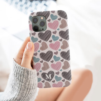 Case-Mate iPhone Case Coeurs de scribble moderne Monogramme personnalisé