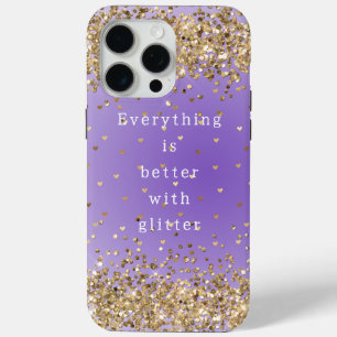 Coque iPhone 15 Pro Max Coeurs d'or Sparkle Purple Parties scintillant cit