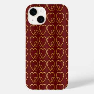 Coque Pour iPhone 14 Coeurs d'or sur marron