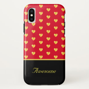 Case-Mate iPhone Case Cœurs dorés sur fond rouge et calligraphie sur fon
