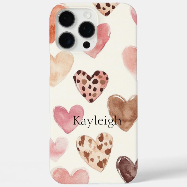 Coques Case-Mate iPhone Coeurs Empreintes de léopard Brown roses (Verso)