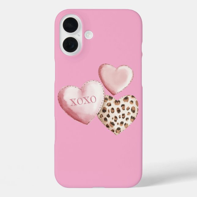 Coques Case-Mate iPhone Coeurs Empreintes de léopard XOXO Rose (Verso)