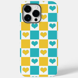 Coque Pour Pour iPhone 14 Pro Max Coeurs en damier en Turquoise et Jaune