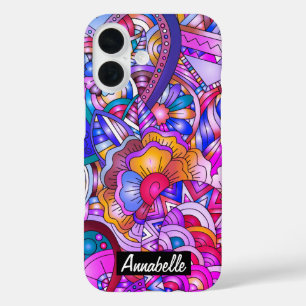 Coque Pour iPhone 16 Coeurs et fleurs colorés Abstrait Personnalisé