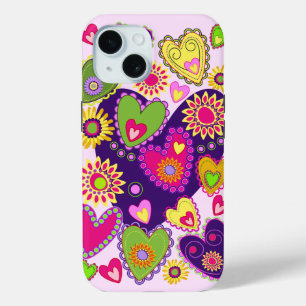 Coque Pour iPhone 15 Coeurs et fleurs mignons