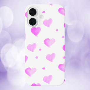 Coque Pour iPhone 16 Coeurs et points Aquarelle Motif rose