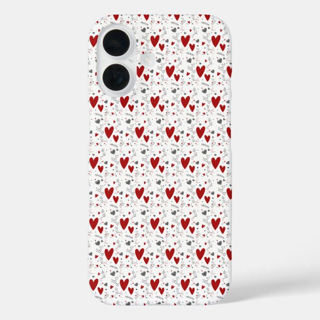 Coques Case-Mate iPhone Cœurs gribouillés rouges et noirs dessinés à la ma (Verso)