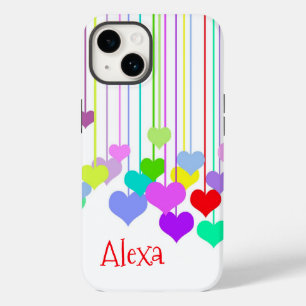 Coque Pour iPhone 14 Coeurs pendants sur blanc