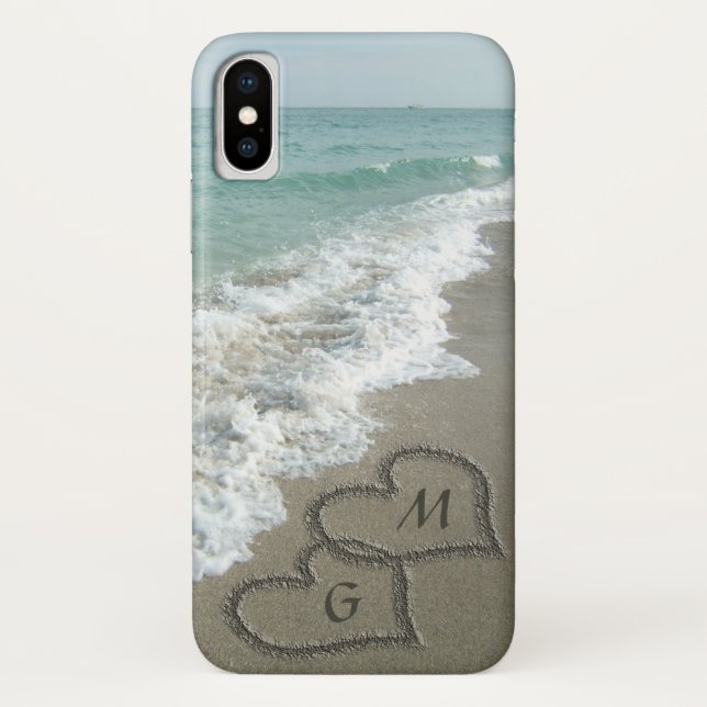 Coques Case-Mate iPhone Coeurs personnalisés de sable sur la plage (Dos)