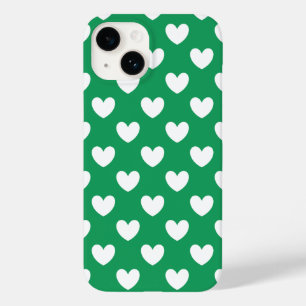 Coque Pour iPhone 14 Coeurs polka blanc sur Kelly green