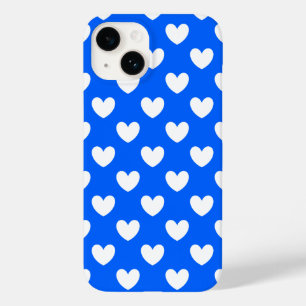 Coque Pour iPhone 14 Coeurs polka blancs sur bleu