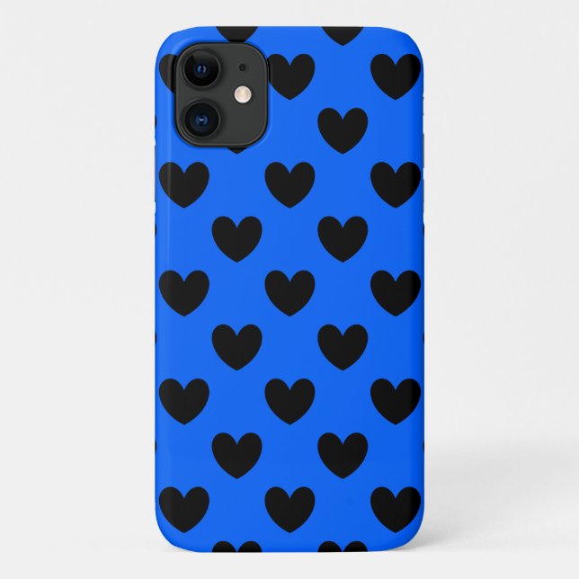 Coques Case-Mate iPhone Coeurs polka noirs sur bleu (Dos)