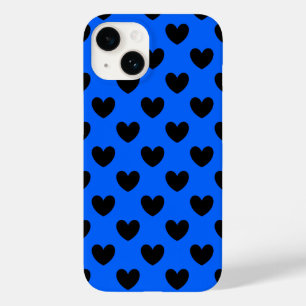 Coque Pour iPhone 14 Coeurs polka noirs sur bleu