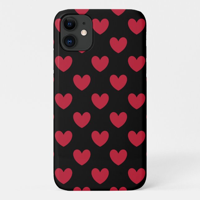 Coques Case-Mate iPhone Coeurs polka rouge sur noir (Dos)