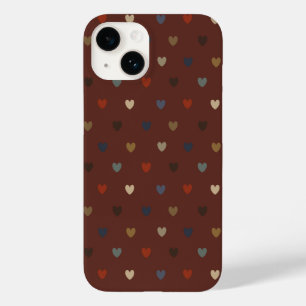 Coque Pour iPhone 14 Coeurs Polka sur kilim brown