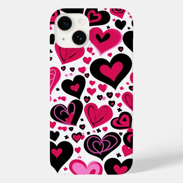 Coques Case-Mate iPhone Coeurs rose et noir mignons (Verso)