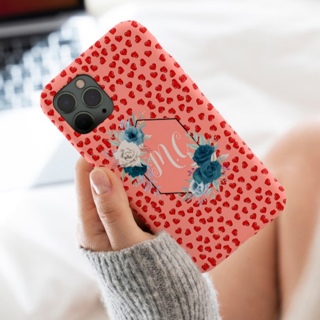Coques Case-Mate iPhone Coeurs rose et rouge mignon motif monogramme perso (Créateur téléchargé)