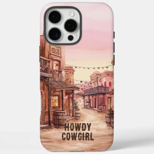 Coques iPhone 16 Pro Max Cœurs Rose Marron Cowgirl Ville Far West