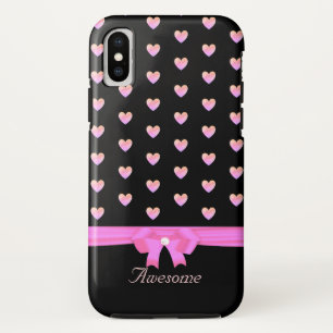 Case-Mate iPhone Case Cœurs roses, ruban et calligraphie sur fond noir