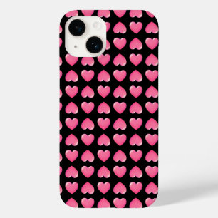 Coque Pour iPhone 14 Coeurs roses sur Noir