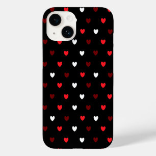Coque Pour iPhone 14 Coeurs rouge et blanc sur noir