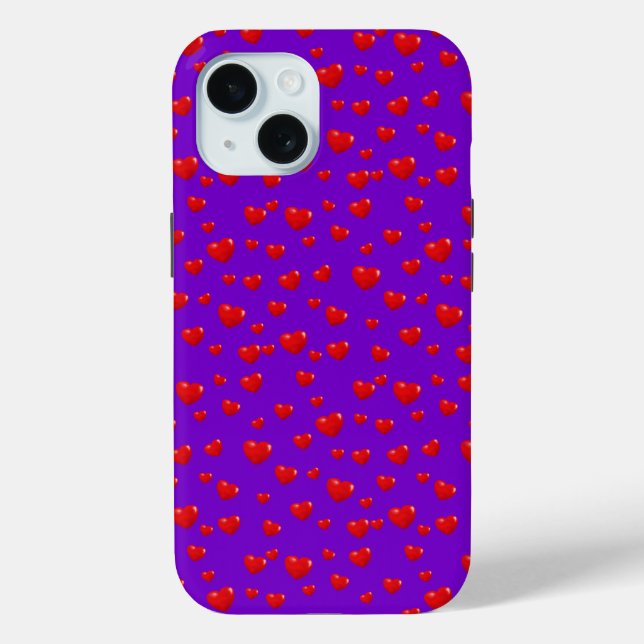 Coques Case-Mate iPhone Coeurs Rouges Éparpillés Sur Violet (Verso)