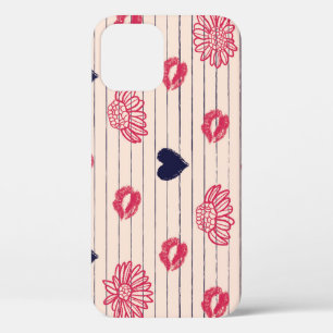 Case-Mate iPhone Case Coeurs rouges, lèvres, marguerites motif.