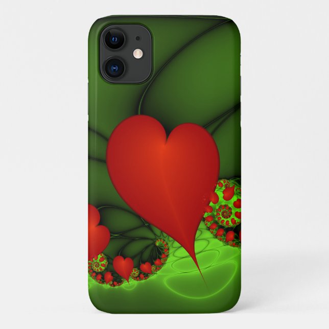 Coques Case-Mate iPhone Coeurs rouges Lime vert Moderne Art Abstrait fract (Dos)