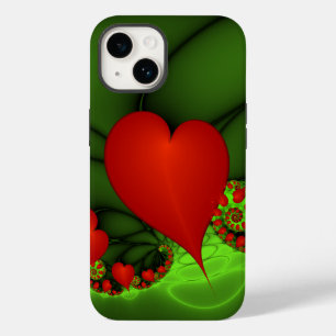 Coque Pour iPhone 14 Coeurs rouges Lime vert Moderne Art Abstrait fract