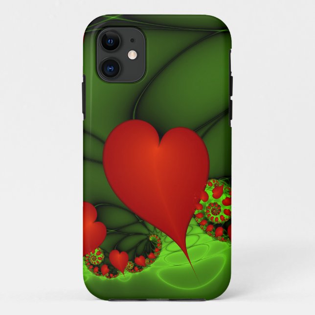 Coques Case-Mate iPhone Coeurs rouges Lime vert Moderne Art Abstrait fract (Dos)