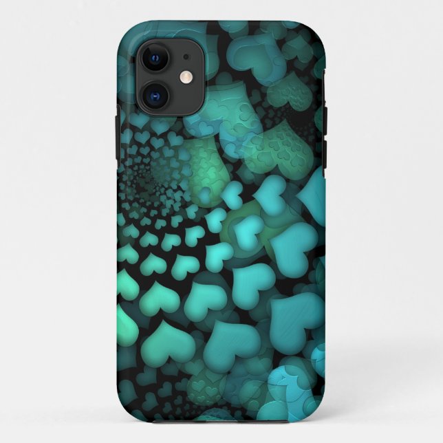 Coques Case-Mate iPhone Cœurs Turquoise Tourbillonnants Art Fractal (Dos)