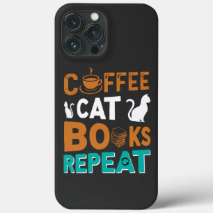 Case-Mate iPhone Case Coffee Cat Books Répéter, lire et café amoureux