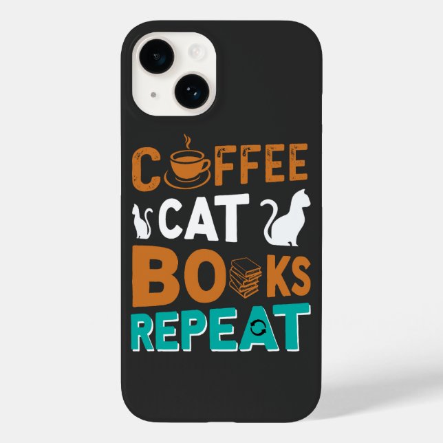 Coques Case-Mate iPhone Coffee Cat Books Répéter, lire et café amoureux (Verso)