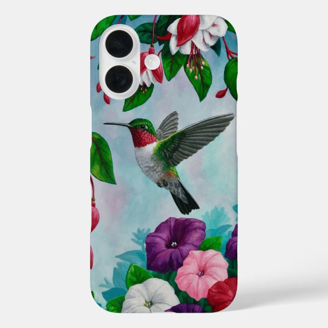 Coques Case-Mate iPhone Colibri volant dans le jardin aux fleurs (Verso)