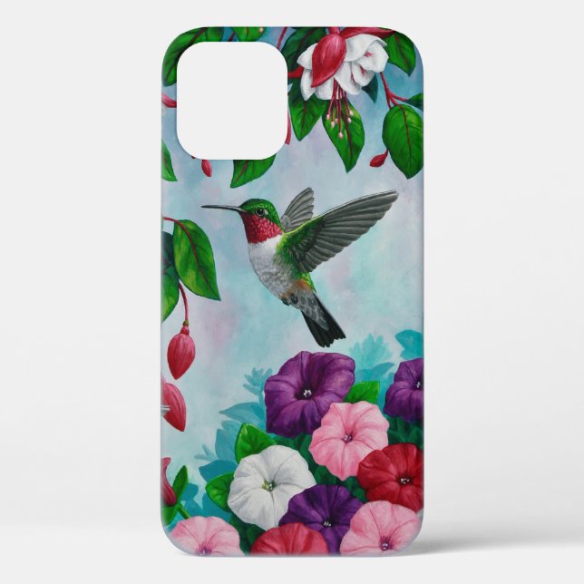 Coques Case-Mate iPhone Colibri volant dans le jardin aux fleurs (Verso)