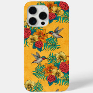 Coque iPhone 15 Pro Max Colibris et bouquet tropical en jaune