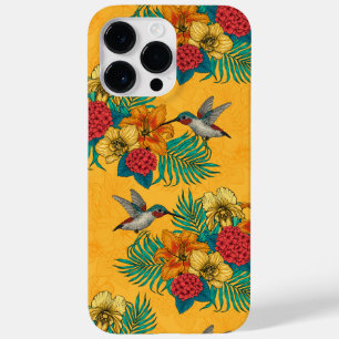 Coque Pour Pour iPhone 14 Pro Max Colibris et bouquet tropical en jaune