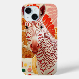 Coque Pour iPhone 15 Collage artistique de zèbre rayé rouge - Amusant e
