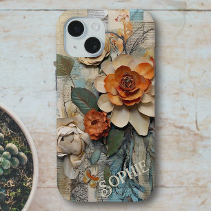 Coque Pour iPhone 15 Collage botanique Vintage rustique Nom personnalis