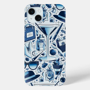 Coque iPhone 15 Mini Collage chic bleu foncé et design moderne