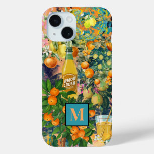 Coque Pour iPhone 15 collage d'agrumes siciliens bleu orange chic