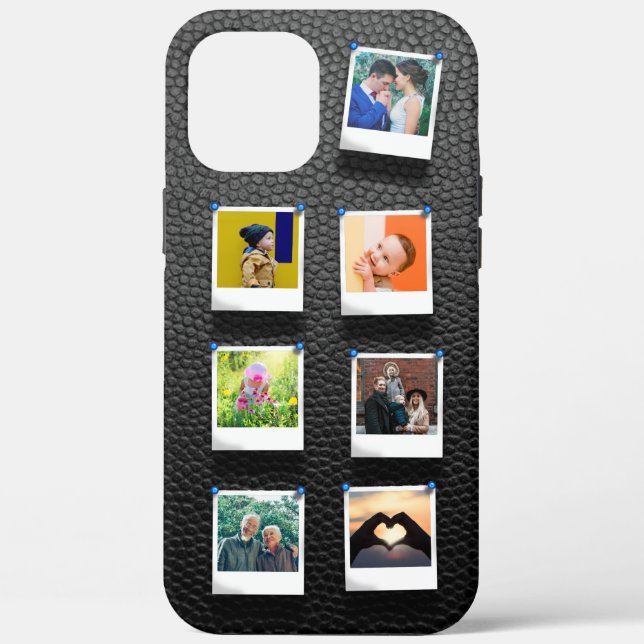 Coques Case-Mate iPhone Collage de 7 photos personnalisé Cuir noir moderne (Verso)