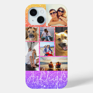 Coque Pour iPhone 15 Collage de 7 photos personnalisé Parties scintilla